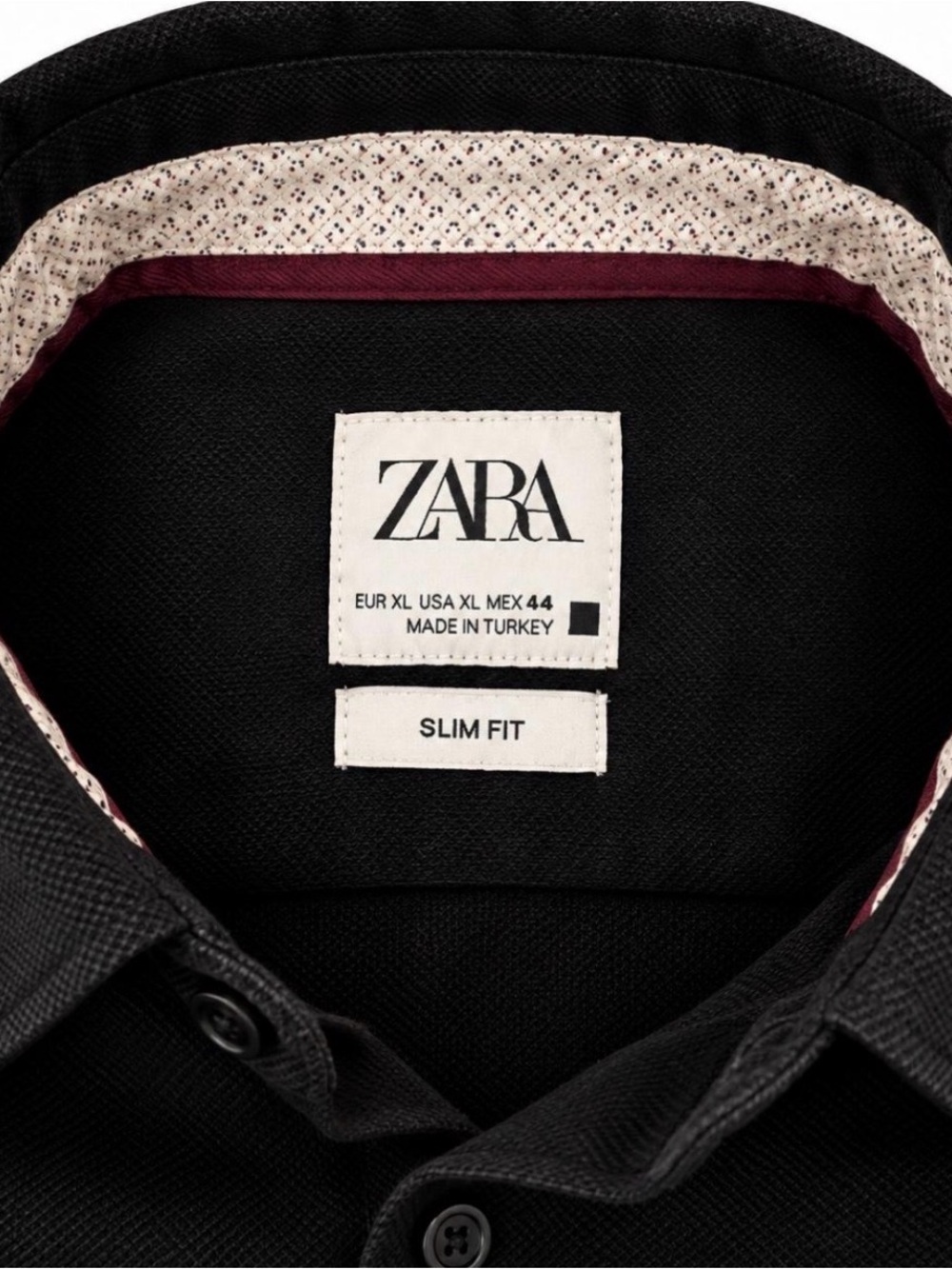 Zara Men’s Slim Fit Black Button-Down Shirt with Maroon Trim